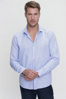 Shirt - Men's Blue Jacquard Slim Fit Shirt 100351012 - Turkey