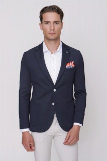 Men's Navy Blue Slim Fit Slim Fit Patterned 6 Drop Knitted Jacket 100350813