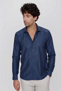 Top Wear - Men's Navy Blue Juliet Jacquard Slim Fit Slim Fit Shirt 100351327 - Turkey