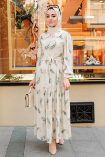 Woman Clothing - Almond Green Hijab Dress 100341656 - Turkey
