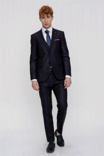 Men's Navy Blue Jacquard Vest Slim Fit Slim Fit 6 Drop Suit 100350638