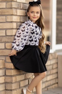 Girl Clothing - Girls' Transparent Butterfly Patterned Blouse and Black Skirt Suit 100328461 - Turkey