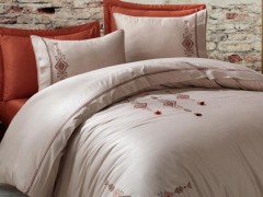 Sapphire Embroidered Cotton Satin Double Duvet Cover Set Anthracite 100331445