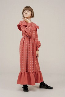 Daily Dress - Young Girl Collar and Sleeves Pleated All-Length Dress 100352540 - Turkey