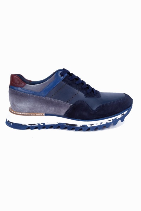 Men's Navy Blue Casual Lace-up Pieced Leather Shoes 100351210