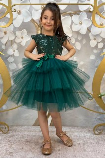 Evening Dress - فستان سهرة أخضر كتكات مطرز بكتابات للأطفال 100328679 - Turkey