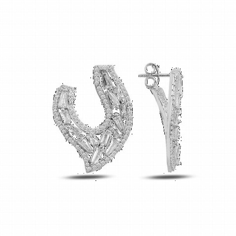 Earrings - 100347072 أقراط فضية نسائية بتصميم خاص مع حجر باجيت - Turkey
