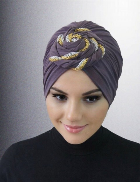 Woman Bonnet & Turban - قبعة دونات جاهزة الصنع ملونة-مينك - Turkey