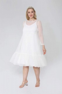 Short evening dress - Plus Size Polka Dot Evening Dress 100275997 - Turkey
