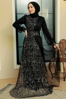 Evening & Party Dresses - Silver Hijab Evening Dress 100341700 - Turkey