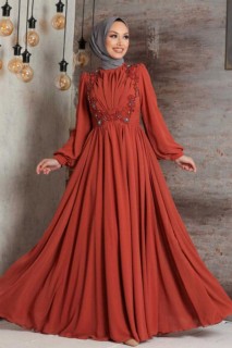 Evening & Party Dresses - Terrakotta Hijab Abendkleid 100336289 - Turkey