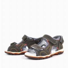 Genuine Leather Gray Boys Sandals with Velcro 100278831