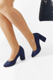 Hilary Navy Blue Suede Heeled Shoes 100343000