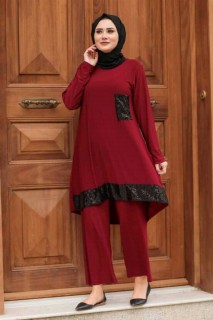 Cloth set - Claret Red Hijab Suit Dress 100336431 - Turkey