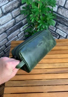 Leather - Guard Antique Green Unisex Leather Clutch Bag 100346133 - Turkey