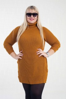 Woman Clothing - Large Size Slit Detail Acrylic Turtleneck Loose Knitwear Sweater 100342758 - Turkey