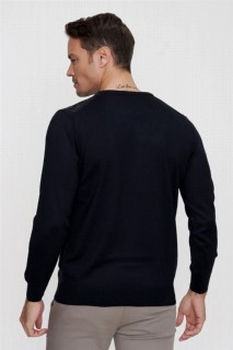 Men's Navy Blue Cycling Crew Neck Dynamic Fit Comfortable Cut Patterned Knitwear Sweater 100345143