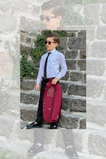 Boy's Buttoned Front Collar Tie 4-Piece Claret Red Bottom Top Suit 100328616