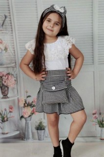 Kids - Girl's New Crowbar Patterned and Lace Flywheel White Skirt Suit 100328068 - Turkey