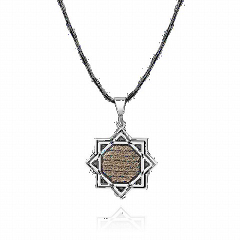 Seljuk Star Embroidered Ayetel Kursi Silver Necklace 100349501