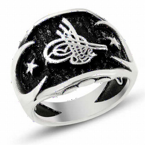 Men Shoes-Bags & Other - Black Tugra Patterned Claw Model Silver Men's Ring 100348462 - Turkey