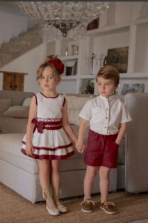 Boy's Short Sleeve Shirt and Claret Red Shorts Suit 100328307