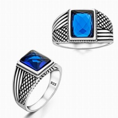 Zircon Stone Rings - Blue Baguette Zircon Stone Silver Ring 100346378 - Turkey