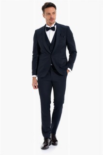 Men Clothing - Men's Navy Blue Santorini Slimfit Jacquard Tuxedo 100350520 - Turkey