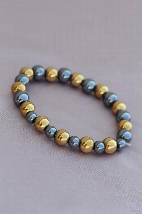 Bracelet - Small and Large Design Gold Smoked Color Natural Stone Men's Bracelet 100319027 - Turkey