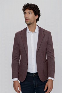 Men's Dark Claret Red Seoul Slim Fit Slim Fit Bag Pocket Knitted Jacket 100350919
