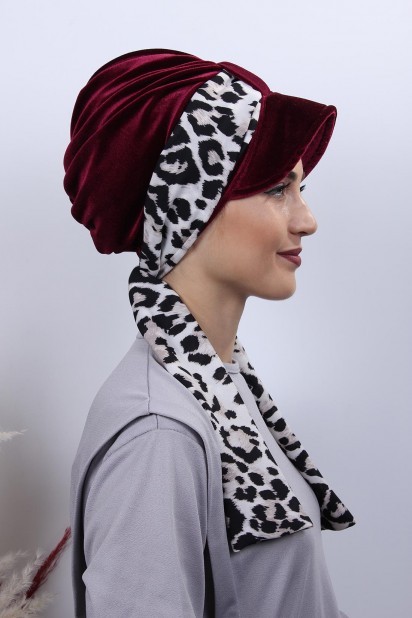 Velvet Scarf Hat Bonnet Claret Red 100283110