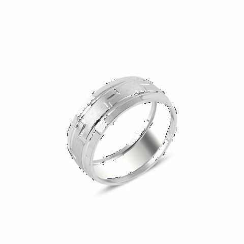 Wedding Ring - Plain Engraved Rhodium Plated Silver Wedding Ring 100347207 - Turkey