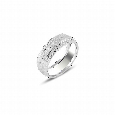 Men - Edges Round Patterned Silvery Model Silver Wedding Ring 100347010 - Turkey
