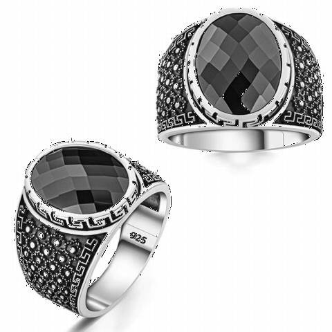 Zircon Stone Rings - Edge Patterned Zircon Stone Silver Ring 100350286 - Turkey