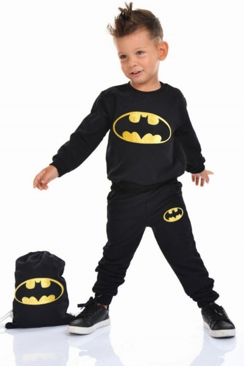 Boys - Boy Batman Printed Bag Yellow-Black Tracksuit 100326877 - Turkey