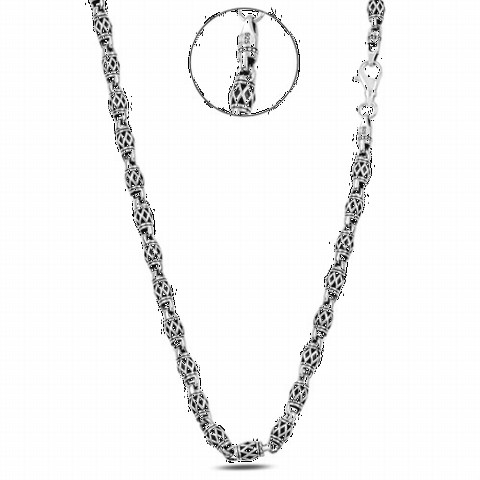 Diamond Patterned Interlocking Silver Chain 65 cm 100349159