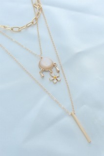Necklaces - Gold Color Thick Chain Flower Figure Multiple Women Bracelet 100327927 - Turkey