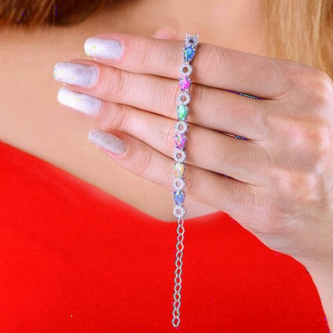 Jewelry & Watches - Women's Silver Bracelet with Colorful Drop Stones 100349630 - Turkey