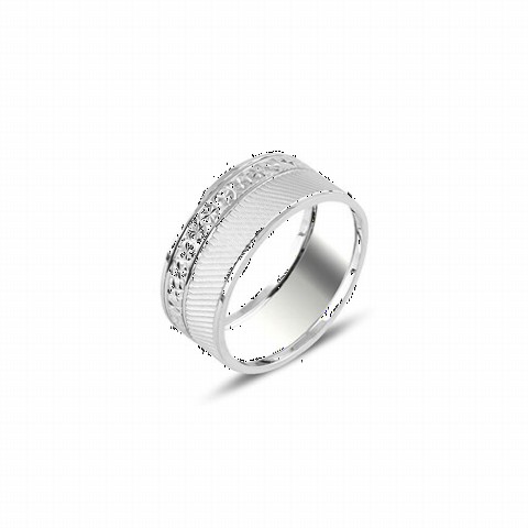 Men - Floral Patterned Silver Wedding Ring 100346970 - Turkey