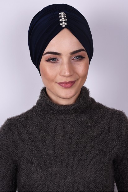 Woman Bonnet & Hijab - حجر بونيه مطوي أزرق كحلي - Turkey