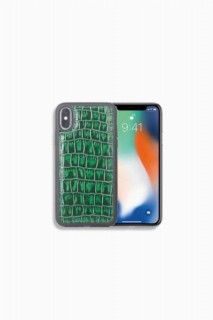 iPhone Case - جراب ايفونX / XS من الجلد باللون الأخضر كروكو 100345985 - Turkey