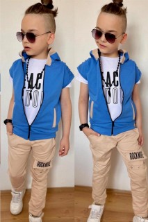 Boy Clothing - بدلة رياضية زرقاء بطبعات  للأولاد 100328591 - Turkey