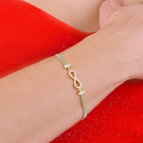 Infinity Pattern Silver Bracelet with Zircon Stone Gold 100349646