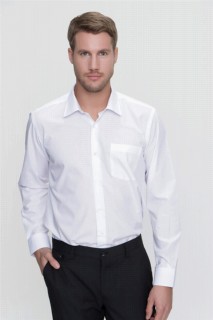 Shirt - Men's White Basic Regular Fit Comfy Cut Solid Collar Long Sleeved Shirt with Pocket 100351316 - Turkey
