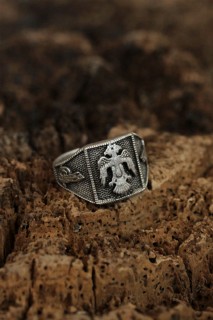 Silver Rings 925 - Adjustable Seljuk Eagle Design Men's Ring 100319068 - Turkey