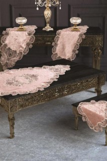 French Guipure Jasmine Velvet Single Table Cloth Cappucino 100330320
