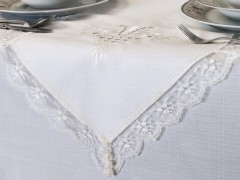 Tulip Embroidered Lacy 12 Person Table Cloth Set Cream Cream 100259549