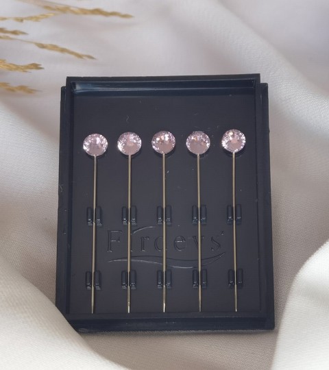 Hijab Accessories - Crystal Hijab Pins Set mit 5 Strass-Luxus-Schalnadeln, 5 Stück Pins – Hellrosa - Turkey