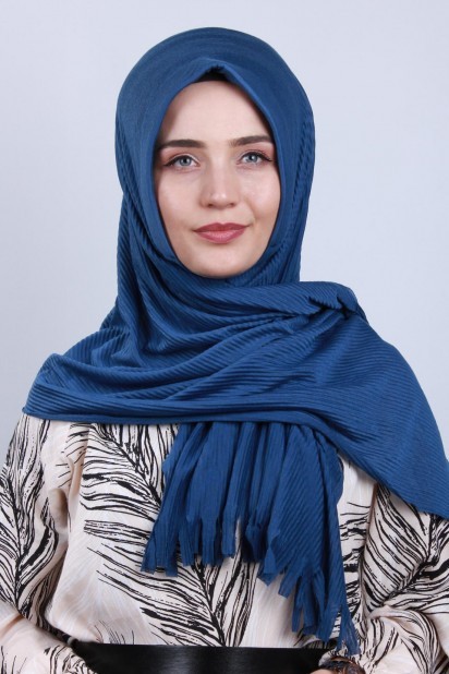 Woman Hijab & Scarf - Pleated Hijab Shawl Indigo 100282907 - Turkey