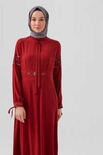 Women's Collar and Sleeves Drawstring Embroidered Dress 100342709